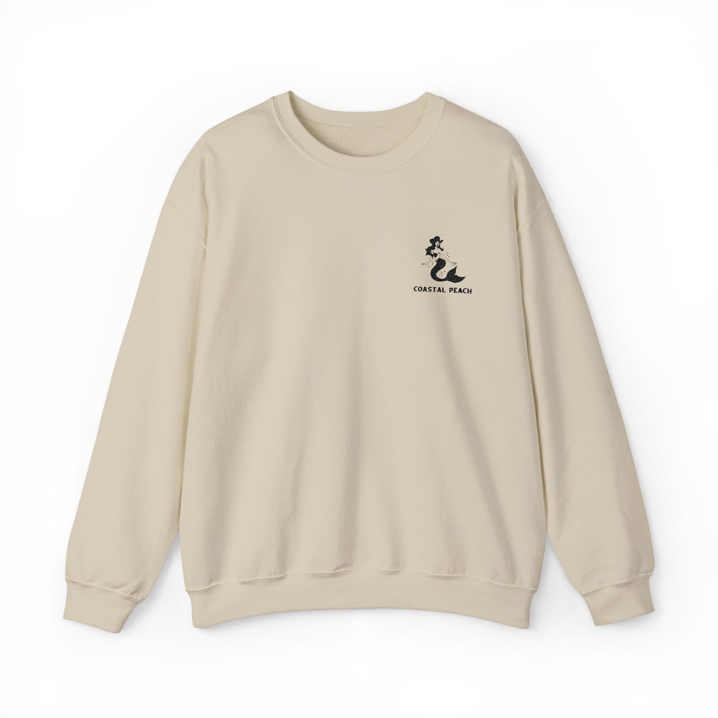 Coastal Peach Mermaid Embroidered Sweatshirt