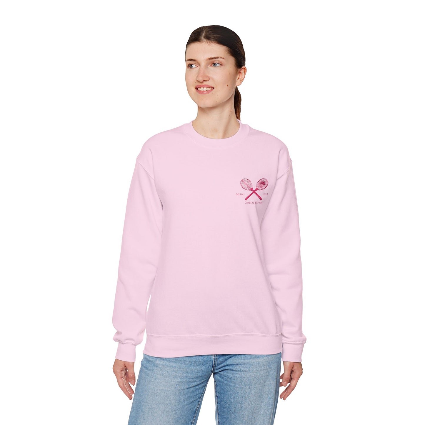 Tennis Club Embroidered Crewneck Baby Pink