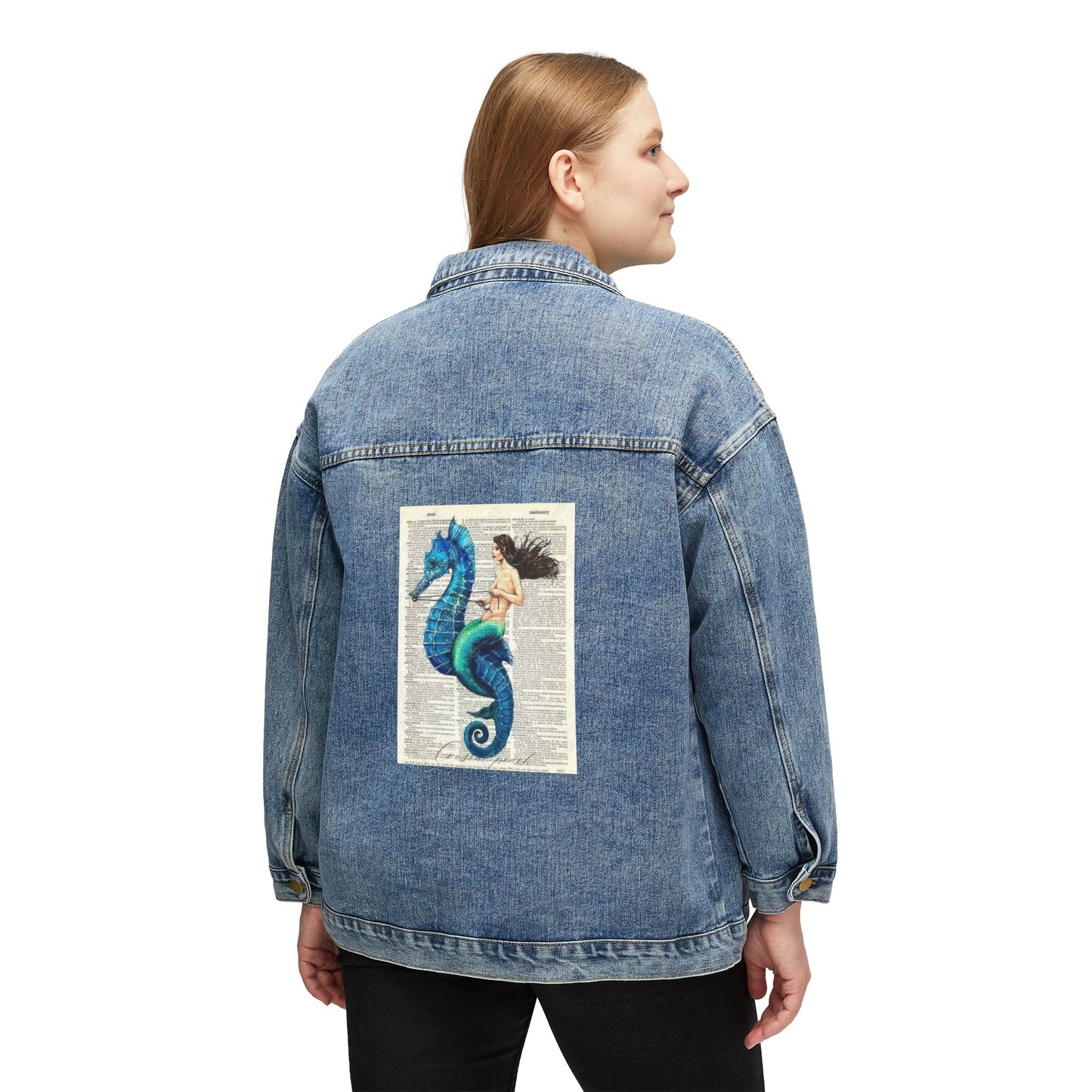 Coastal Peach Vintage Mermaid Denim Jacket