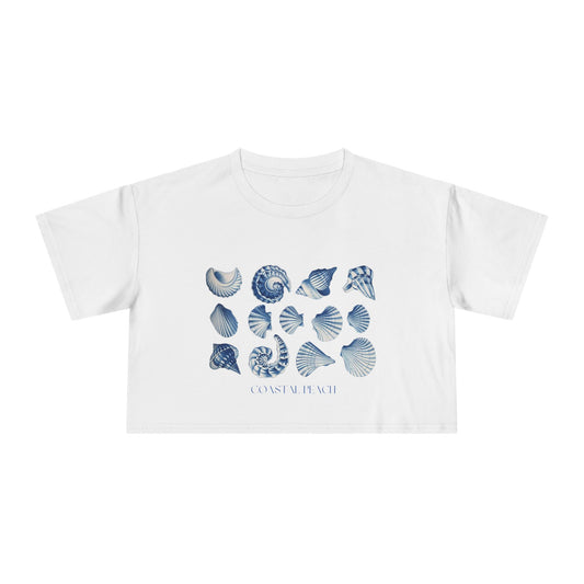 Seashell Breeze Cropped Tee White & Blue