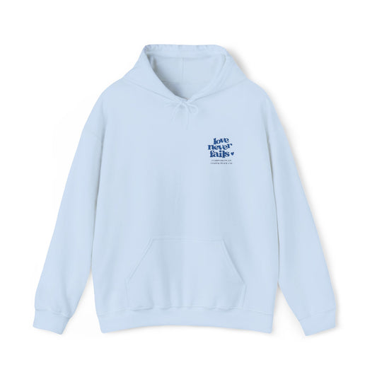 Love Never Fails Embroidered Sweatshirt Baby Blue