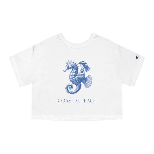 Coastal Peach x Champion - Cowgirl on a Seahorse Cropped Tee