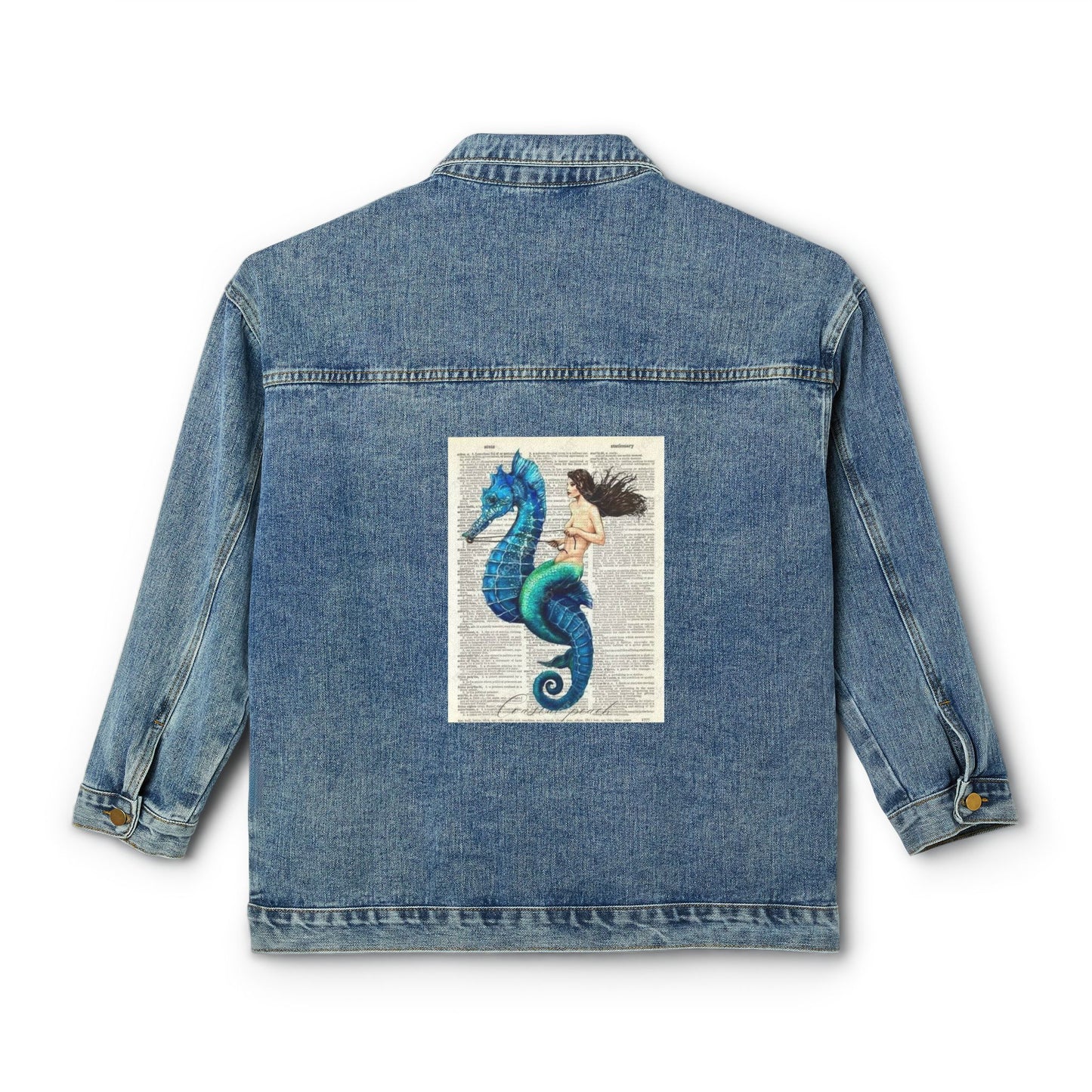 Coastal Peach Vintage Mermaid Denim Jacket